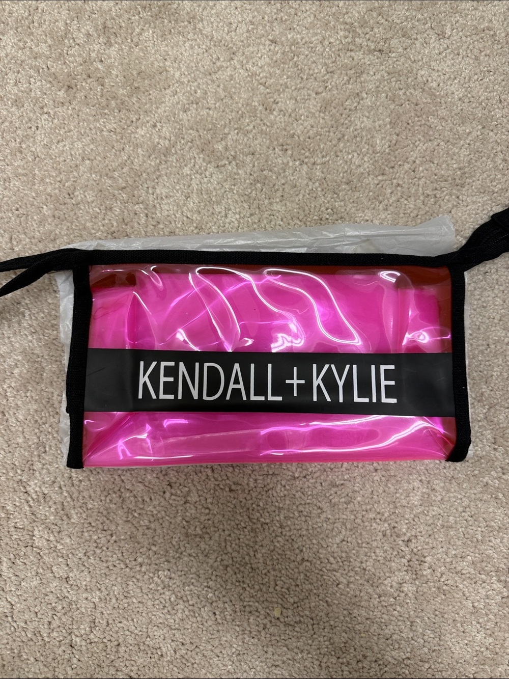 Kendall & Kylie Hot Pink Clear Cosmetic Case with Black Trim